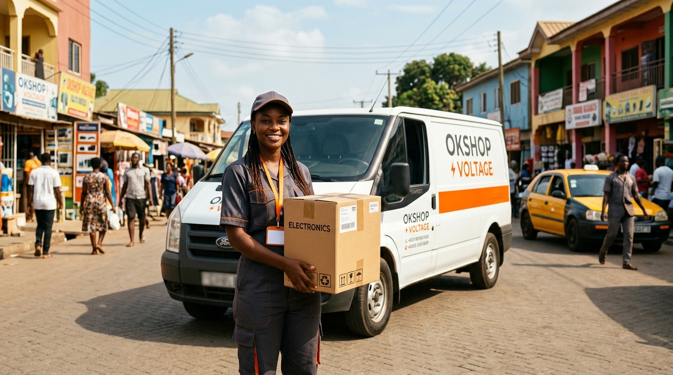 Okshop courier delivering a package