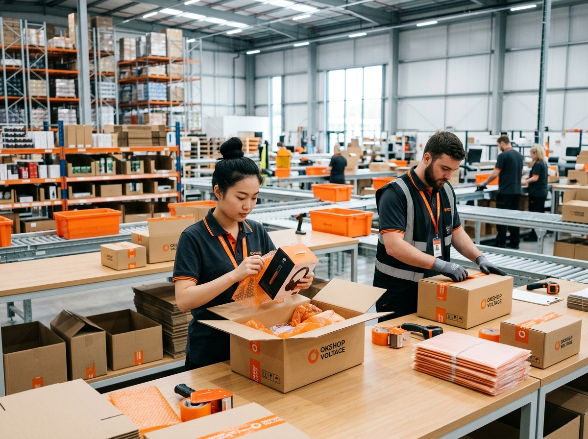 Okshop team packing and dispatching an order